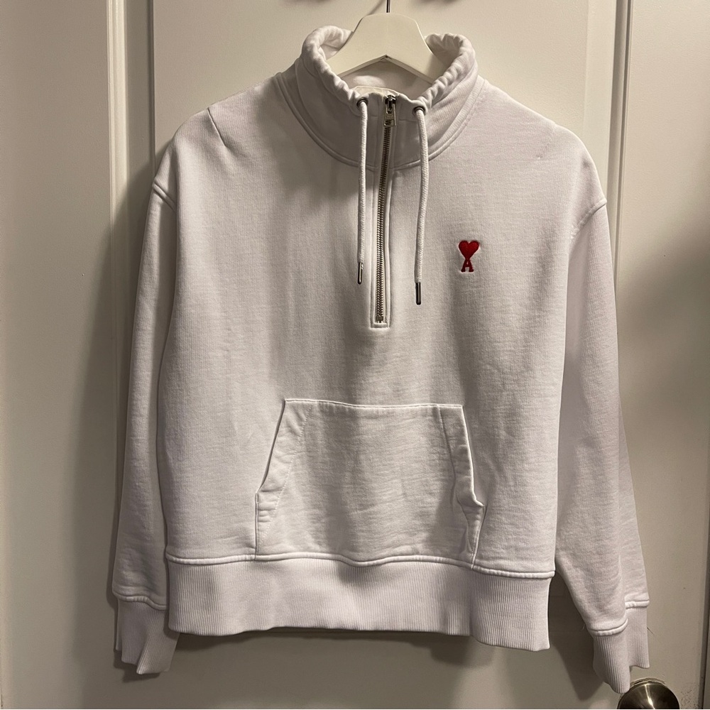 Ami Paris Ami de coeur half zip sweatshirt white size large women’s